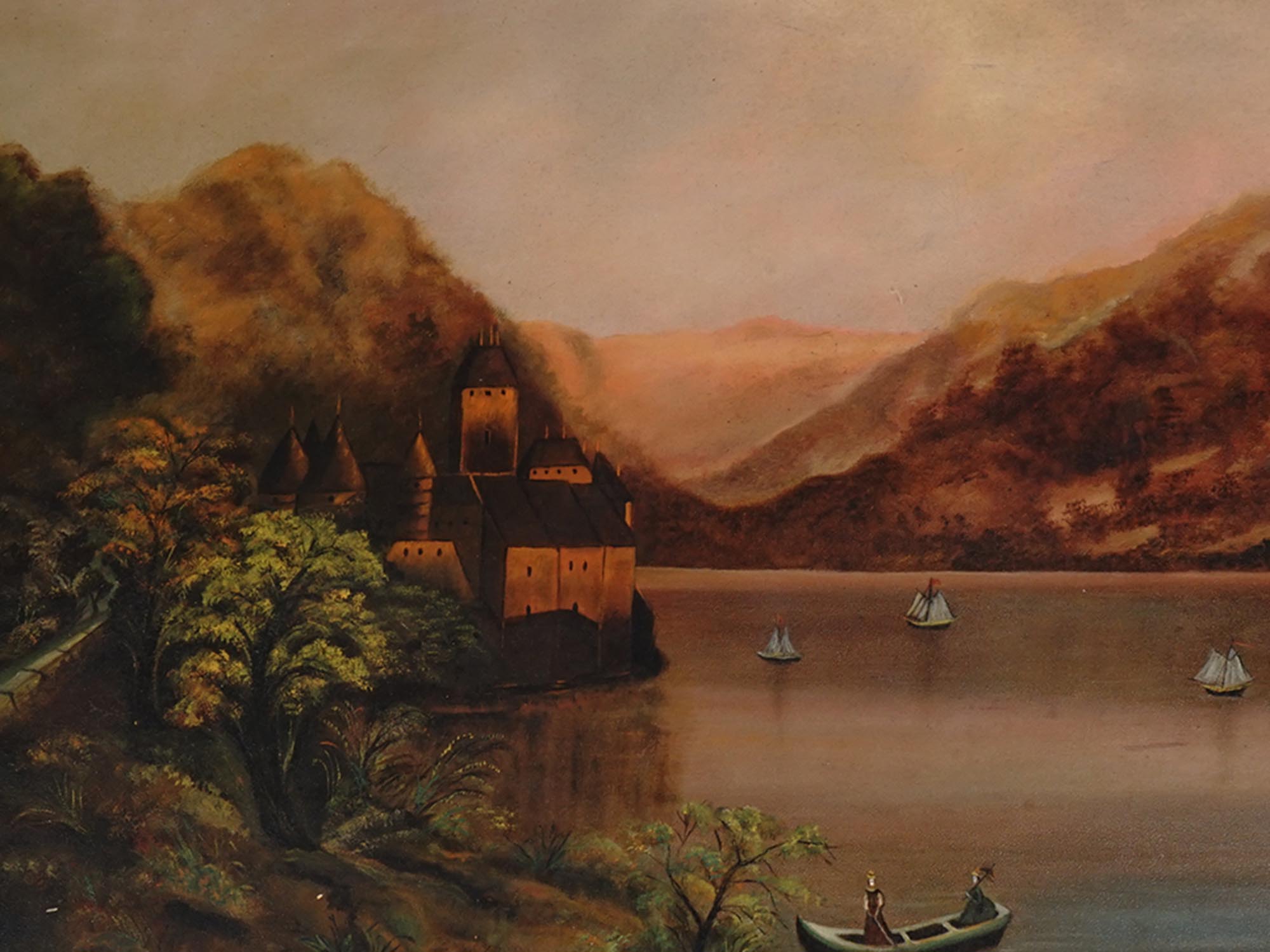 EUROPEAN SCHOOL OIL PAINTING CHATEAU DE CHILLON PIC-1